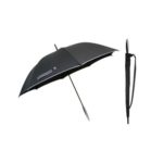 UMS1500 27" AUTO OPEN STRAIGHT UMBRELLA WITH STRAP Material: Pongee 190T, Plastic head & tips, Cover with strap, Auto open metal shalf & with silver trimming