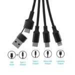 CC33A - 4 IN 1 FAST CHARGING CABLE USB+TYPE-C INPUT | 2.1A FAST CHARGE Features & Specifications: Compatible With Lightning, Micro & Type C Speed up to 2.1A, Fast Charging Length: 15cm