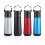 HDF1012 SOUNDTEK FUSI THERMO VACUUM BOTTLE -Durable leak-proof vacuum bottle with 304 stainless steel inside The lid contains includes a 3W wireless speaker and a mood light. The carrying strap makes it easy to attach the lid to a hook or tree, so you can start a party anywhere. It is perfect for outdoor use. Waterproof Speaker Capacity: 500ml Material: Stainless Steel 304