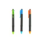 PPB1000 DUO COLORS PLASTIC PEN -Black body pen with Blue, Orange amp; Green color accents with Red and Blue refill inside