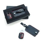 OTS1001 TRAVEL SECURITY GIFT SET - TSA padlock with luggage tag. Material: Metal + Plastic + PU Leather